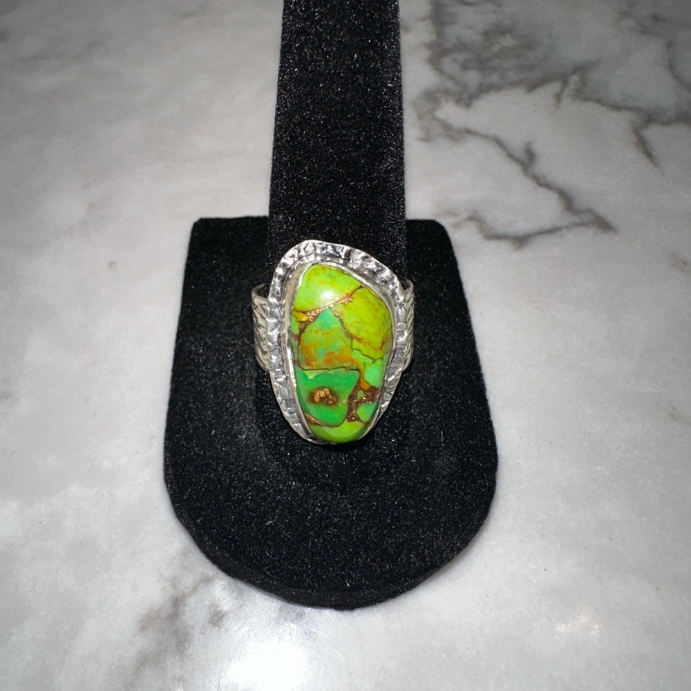 Green Apple Turquoise Natural Stone Sterling Silver Ring